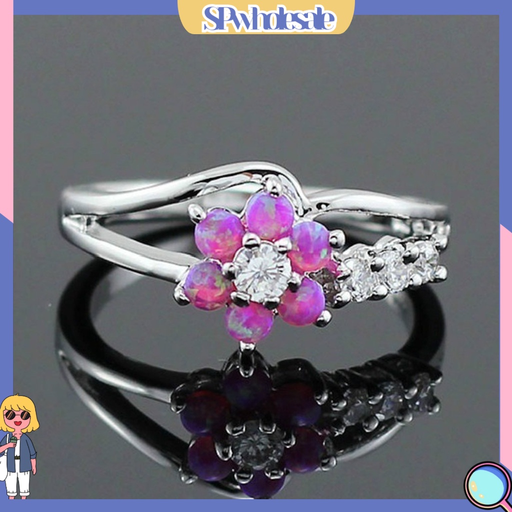 &lt;SPwholesale&gt; Nhẫn Đính Đá Opal Giả Mạ Điện Sáng Bóng Hình Học Trang Trí Làm Quà Tặng Cho Nữ