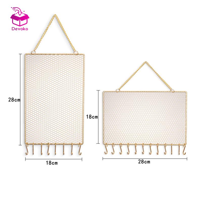 Giá trưng bày trang sức Devoko dạng lưới kim loại treo tường hình chữ nhật phong cách Bắc Âu cho khuyên tai/vòng tay