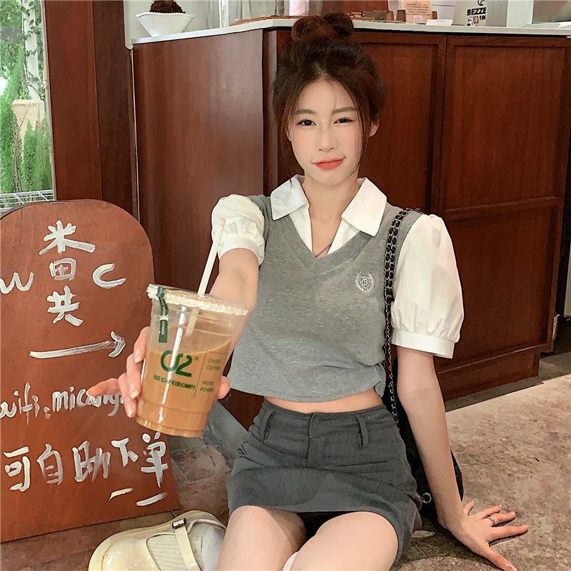 COZOK Áo Sơ Mi Tay Ngắn Phồng Cổ Polo Dáng Ôm Thời Trang Trẻ Trung