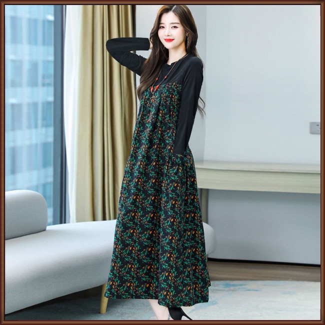 Đầm Chữ A Tay Dài Cổ Tròn Dáng Rộng In Họa Tiết Hoa Xinh Xắn Thời Trang Cho Nữ