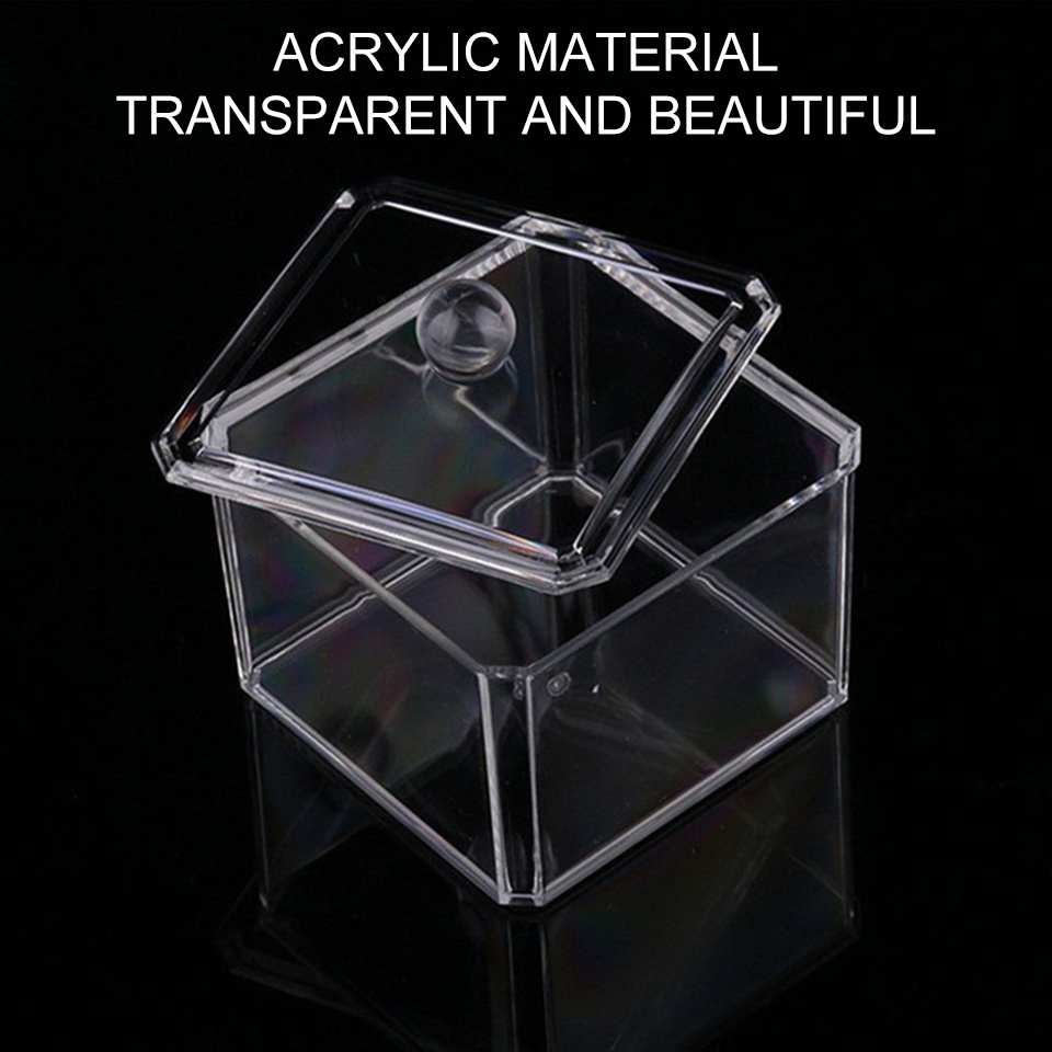 Hộp Đựng Tăm Bông / Đồ Trang Điểm Đa Năng Hình Vuông Bằng Acrylic Trong Suốt Chống Bụi Có Nắp Đậy