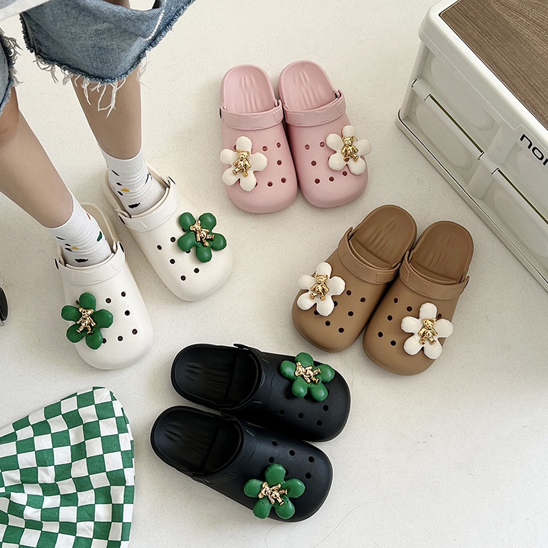 Dép Sandal 2 Quai Ngang Đế Bằng Chống Trượt Chống Thấm Nước Hình Gấu Dễ Thương