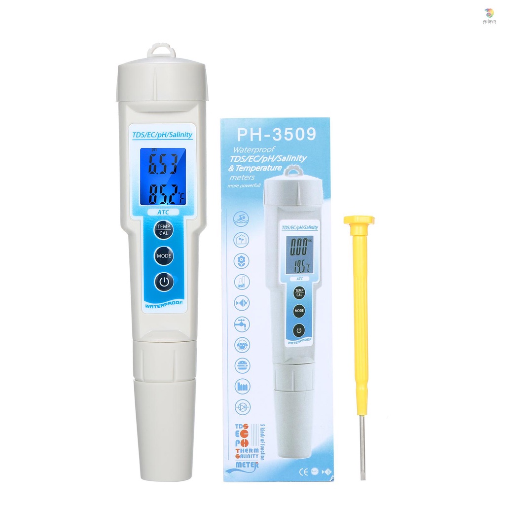 Máy Đo Nhiệt Độ Nước / Độ Ẩm Đa Năng 5 Trong 1 TDS / EC / pH / Salinity / Màn Hình LCD