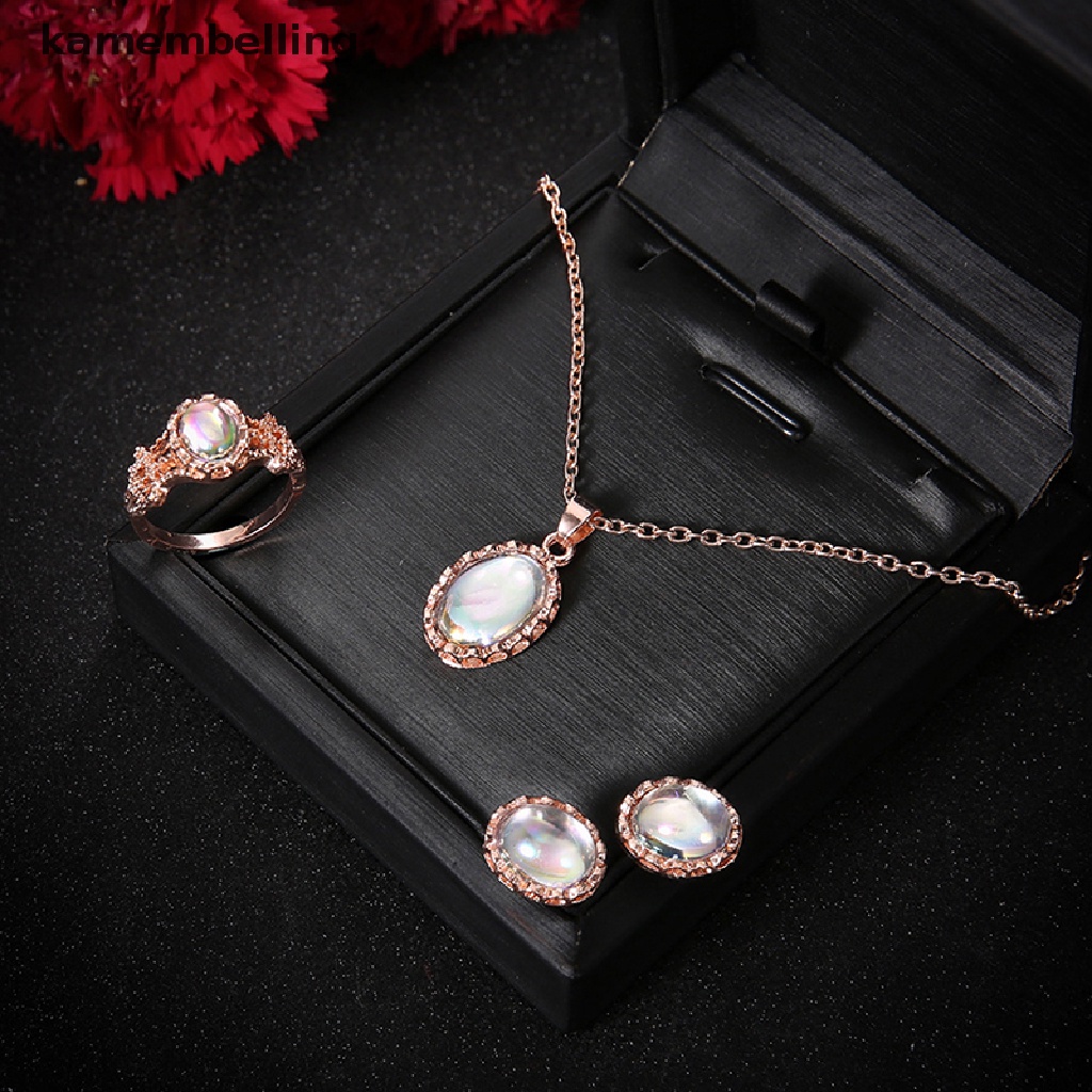 Bộ Trang Sức Mạ Vàng Đính Đá Opal Nhân Tạo Hình Oval Thanh Lịch Dành Cho Nữ