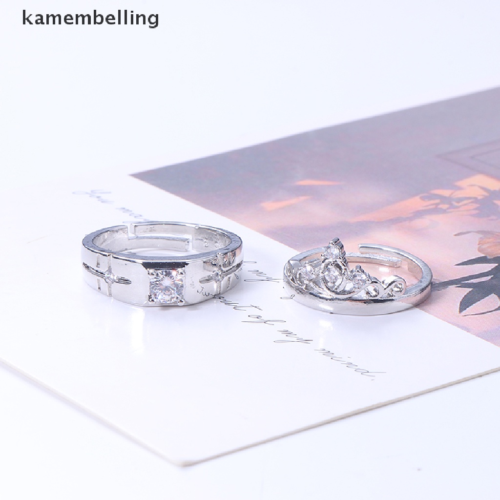 Kamembelling Set 2 Nhẫn Đính Đá Pha Lê Hình Vương Miện Có Thể Điều Chỉnh Kích Thước Cho Cặp Đôi