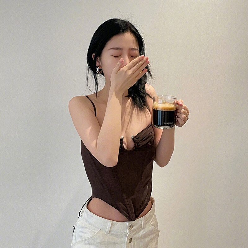 Kliou 2023 Mới Áo Croptop Hai Dây Ôm Dáng Khoét Lỗ Rỗng Gợi Cảm Ngọt Ngào Phong Cách Retro Mùa Hè Cho Nữ