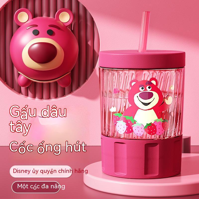 Cốc thủy tinh gấu dâu dễ thương giá trị cao nữ hoạt hình dễ cầm tay cốc nước cặp đôi