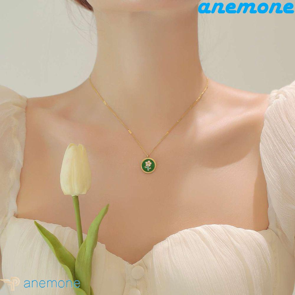 Vòng cổ Mặt Hình Hoa Cúc Tráng Men Thanh Lịch Cho Nữ|Phụ Kiện Thép Titan Mạ Titan Xinh Xắn Thời Trang Cho Nữ