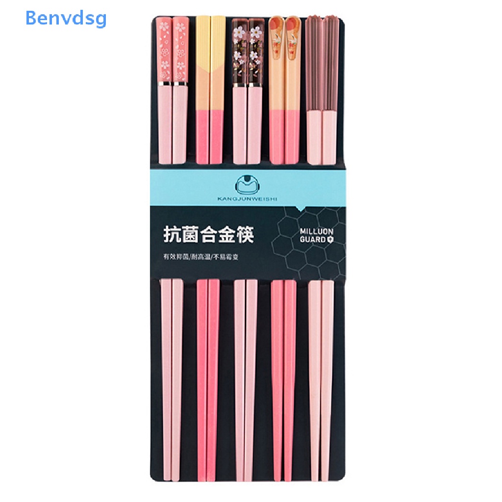 Benvdsg &gt; Set 5 Đôi Đũa Ăn Uống Năm Màu Sắc Bằng Hợp Kim Có Thể Tái Sử Dụng