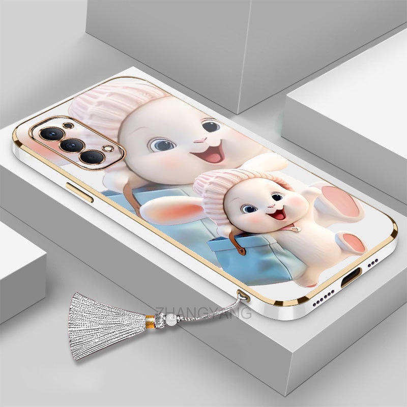 Ốp lưng oppo reno 4 reno 5 reno 4 Pro reno 5 Pro Silicon Viền Thẳng Họa Tiết Chú Thỏ Nhiều Màu Dễ Thương Kèm Dây Đeo Cho oppo reno 4 reno 5 reno 4 Pro reno 5 Pro