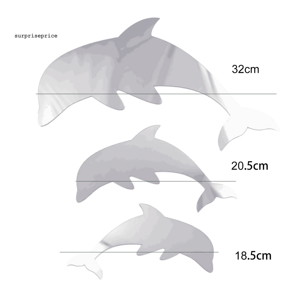 Set 3 Sticker Dán Tường Hình Cá Heo 3D Tráng Gương Độc Đáo Trang Trí Nhà Cửa