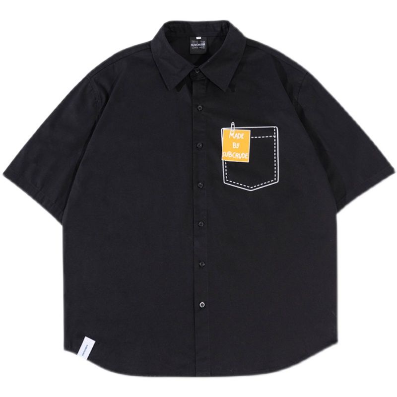 Áo Sơ Mi Ngắn Tay Dáng Rộng In Chữ Phong Cách Retro Nhật Bản Cá Tính Cho Nam Nữ