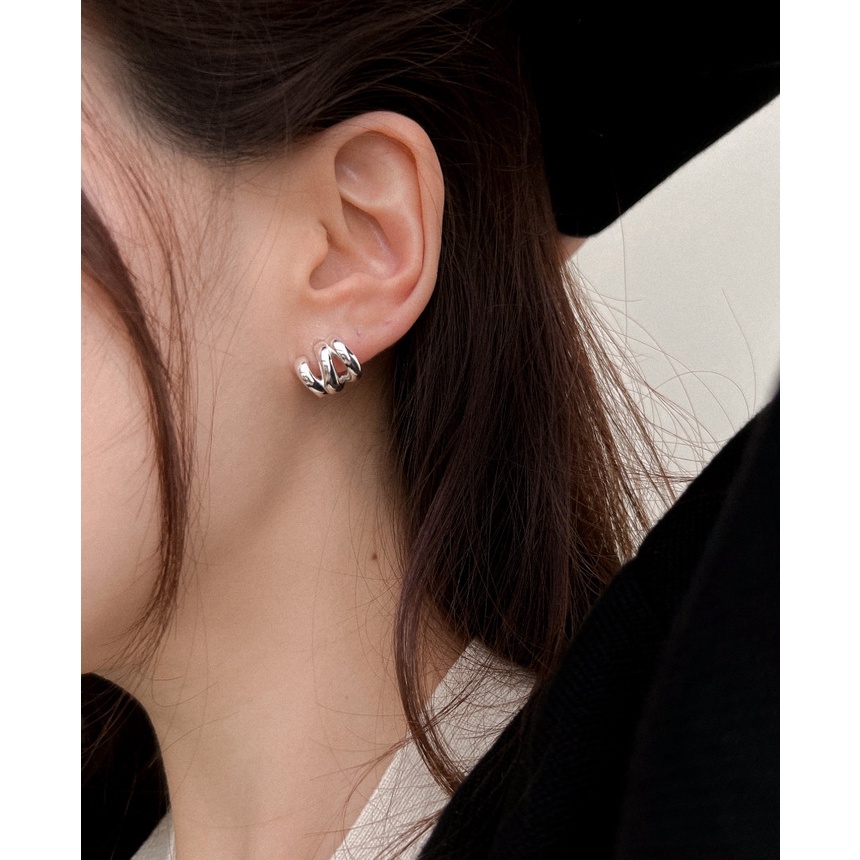 Khuyên Tai Kim Loại Nhiều Vòng Phong Cách Retro Hàn Quốc Độc Đáo Dễ Phối Đồ