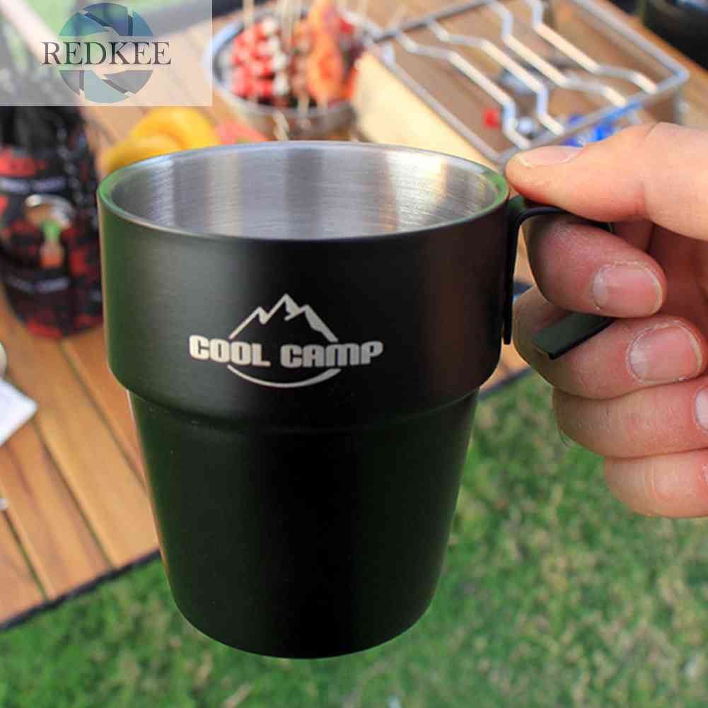 Cốc Uống Nước Hai Lớp Chống Bỏng Dung Tích 300ml Dùng Khi Đi Cắm Trại