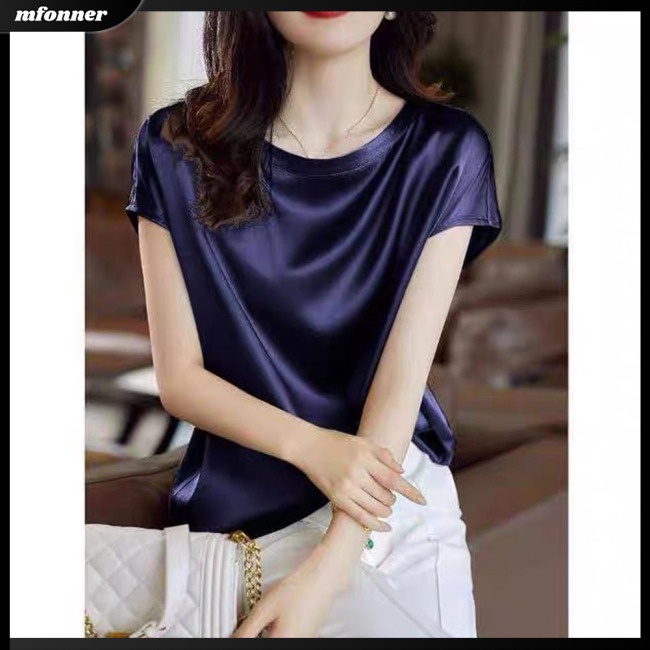 Áo Thun Raglan Tay Ngắn Cổ Tròn Màu Sắc Đơn Giản Cho Nữ