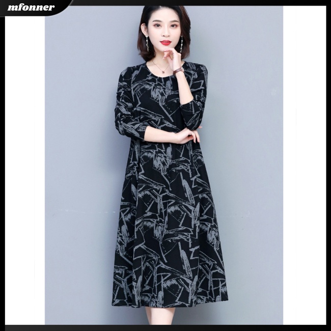 Đầm Tay Dài Cổ Tròn In Họa Tiết Đơn Giản Thời Trang Dành Cho Nữ