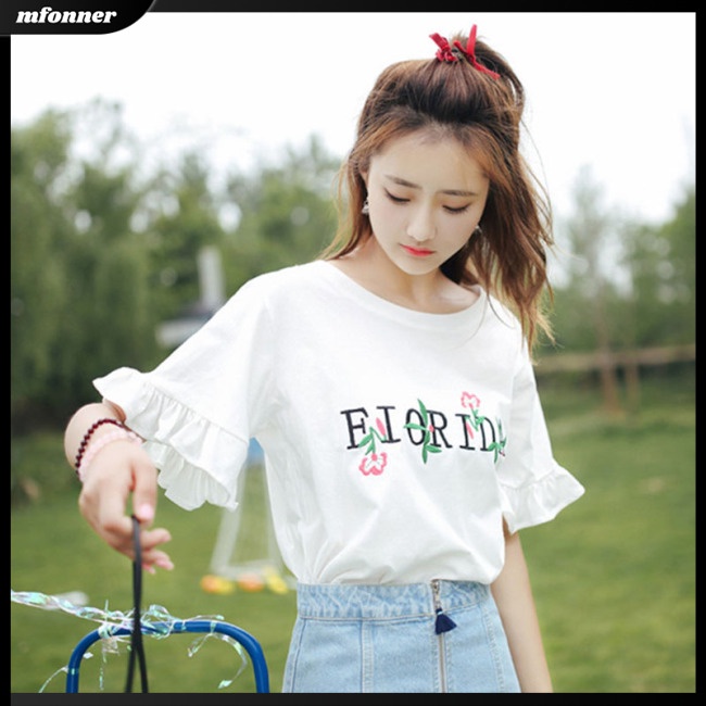 Áo Thun Tay Ngắn Dáng Rộng Thêu Chữ Thời Trang