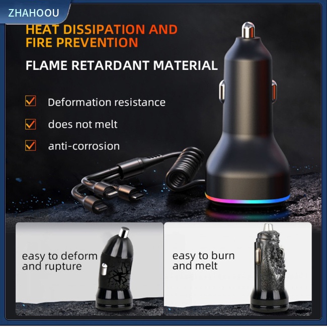 ☃Nhà Cửa☃ Dây Cáp Sạc Nhanh Đa Năng 3 Trong 1 Cho Xe Hơi K2 12-24v Pd65w Qc3.0