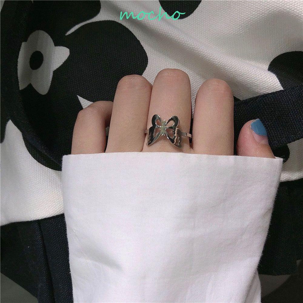 Nhẫn Hình Bướm Bằng Thép Không Gỉ Có Thể Điều Chỉnh Phong Cách Harajuku Cổ Điển