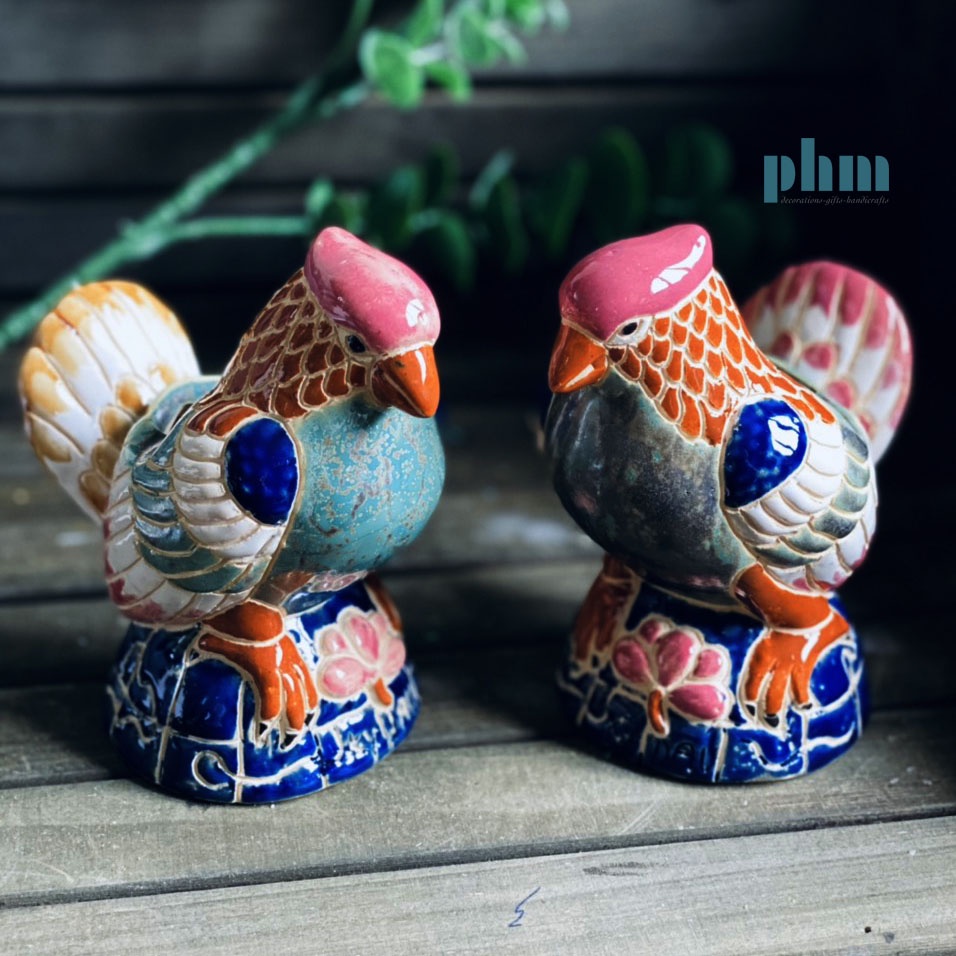 Gà gốm điêu khắc chấm men thủ công gốm Biên Hoà