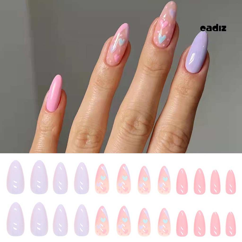 1 Bộ Móng Tay Nối Dài Giả Che Phủ Toàn Diện Kèm Keo Dán Màu Hồng / Tím / Hồng Macaron Trang Trí Móng Nghệ Thuật