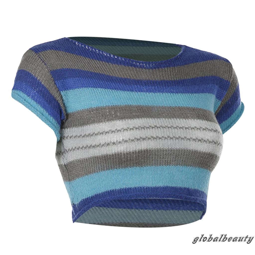 Áo Thun Croptop Tay Ngắn Cổ Tròn Dáng Ôm Họa Tiết Kẻ Sọc Thời Trang Mùa Hè Cho Nữ
