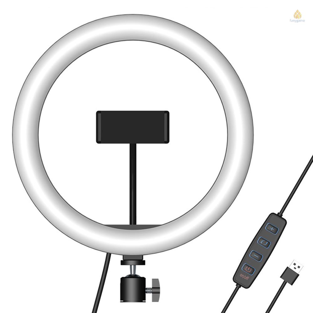 Vòng Đèn LED 10 Inch 3000K-6000K 10 Cấp Độ Điều Chỉnh Được 3 Màu Kèm Giá Đỡ Điện Thoại Đầu Bi Hỗ Trợ Live Stream Trang Điểm Chụp Ảnh Selfie