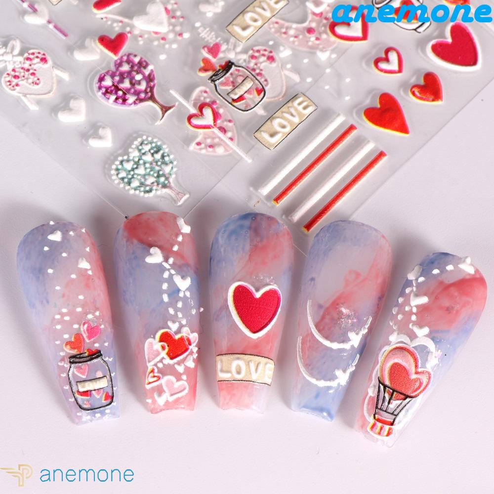 Miếng Dán Trang Trí Móng Tay Tự Dính Họa Tiết Trái Tim 5D Ngọt Ngào