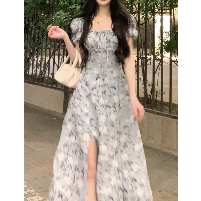 NRVP Đầm Dài Tay Ngắn In Hoa Độc Đáo Thời Trang Mùa Hè Hàn Quốc 2023 Dành Cho Bạn Nữ