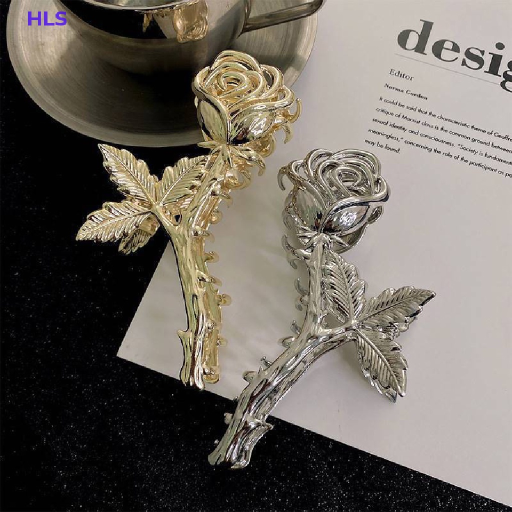 Kẹp Tóc Hoa Hồng Lớn Bằng Kim Loại Cho Nữ