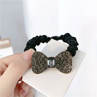 Dây Buộc Tóc Vải Lụa Satin Co Giãn Đính Đá Pha Lê Thời Trang Cho Nữ