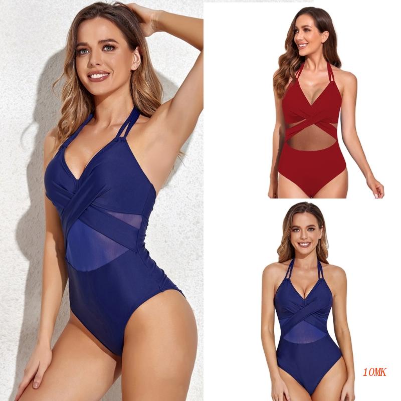 Xiangbao Đồ Bơi Một Mảnh Cổ Chữ V Phối Lưới Kiểm Soát Bụng Cho Nữ