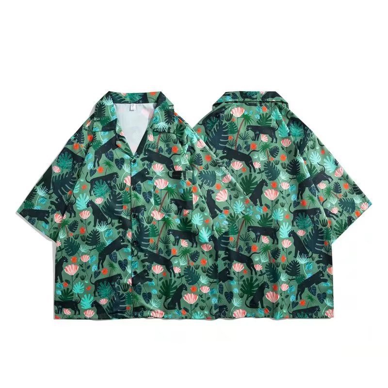 Áo sơ mi ngắn tay Hawaii, nam giới mùa hè rộng thùng thình theo trào lưu phục cổ Hồng Kông, kết hợp với áo