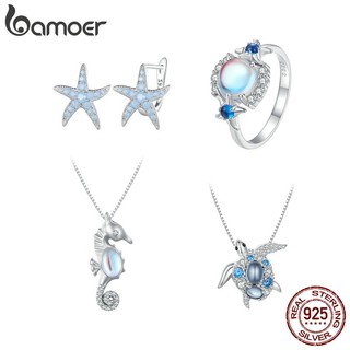 Bamoer bộ sưu tập gồm vòng cổ nhẫn và bông tai bạc 925
