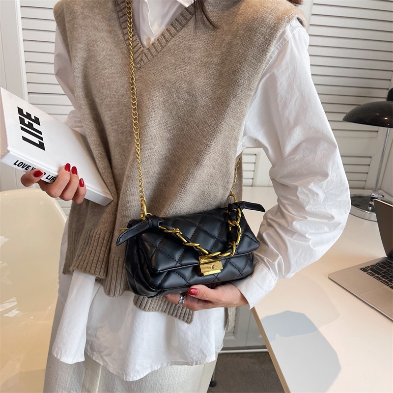 Túi Xách Đeo Vai Màu Trơn Thêu Họa Tiết Hình Thoi Thời Trang Hàn Quốc Cho Nữ