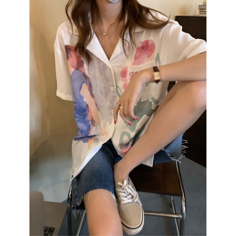 Áo Sơ Mi Tay Ngắn Dáng Rộng In Họa Tiết Thời Trang Cho Nữ