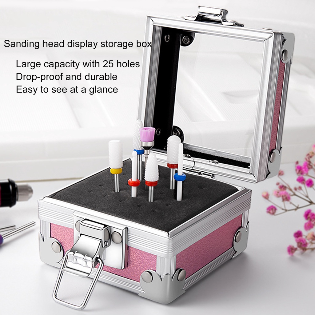 Giá Đỡ Mũi Khoan Móng Tay 25 Ngăn Trong Suốt Chống Rơi An Toàn Dành Cho Salon