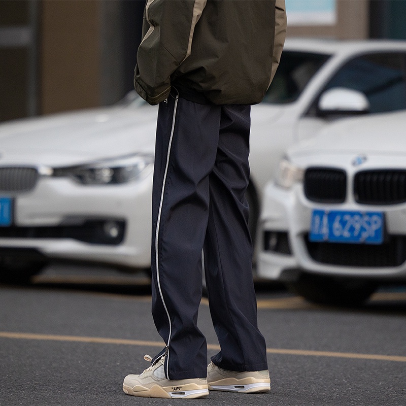 Quần Dài Ống Đứng Phối Khóa Kéo Phong Cách Retro Đường Phố Mỹ Cá Tính Cho Nam