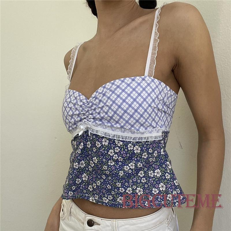 Áo Croptop Hai Dây Phối Ren Họa Tiết Hoa Thời Trang Mùa Hè Cho Nữ