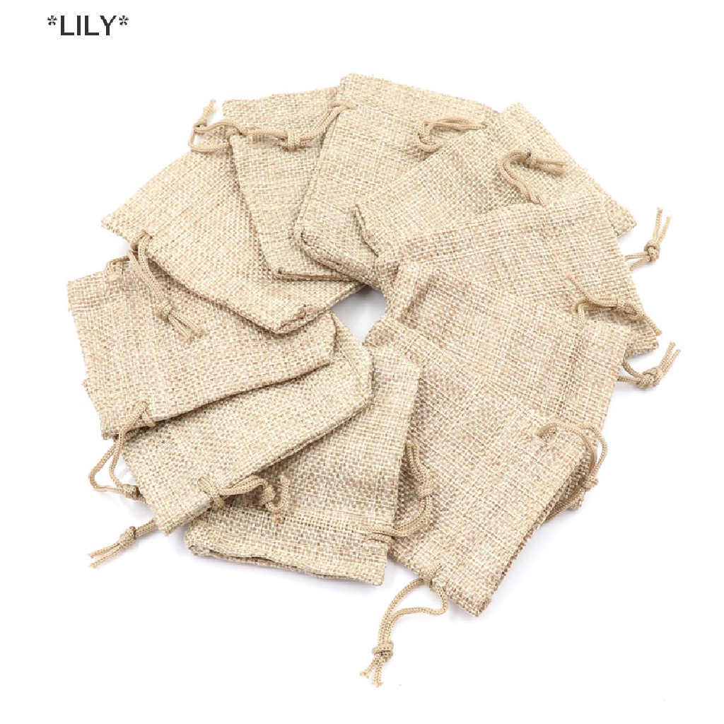 LILY 10 cái Túi vải đay Vải Bố Nhỏ Túi vải lanh dây rút đồ dùng đám cưới uuu