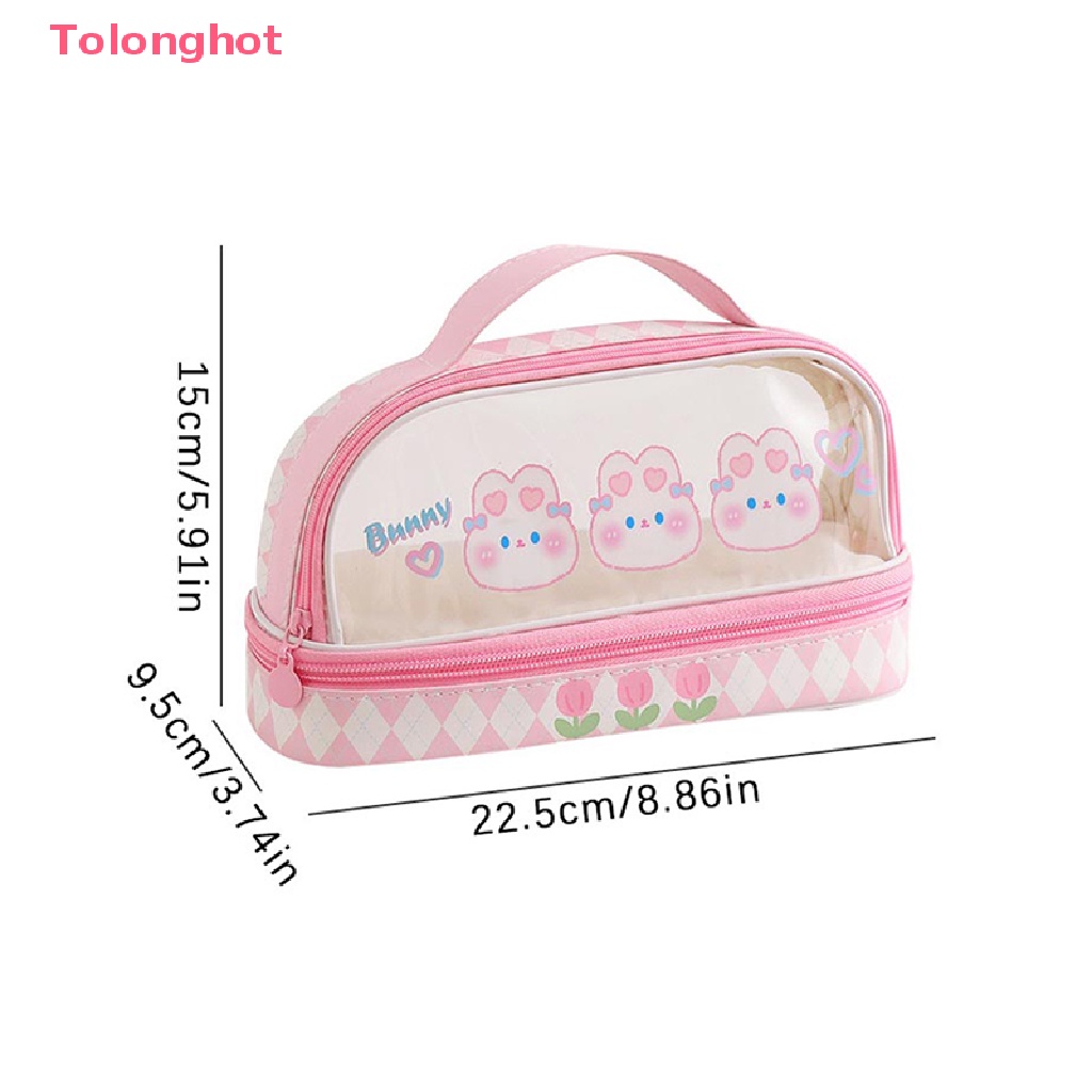 Túi Đựng Bút / Đồ Trang Điểm Cỡ Lớn Trong Suốt Họa Tiết Hoạt Hình Chú Thỏ / Gấu Dễ Thương