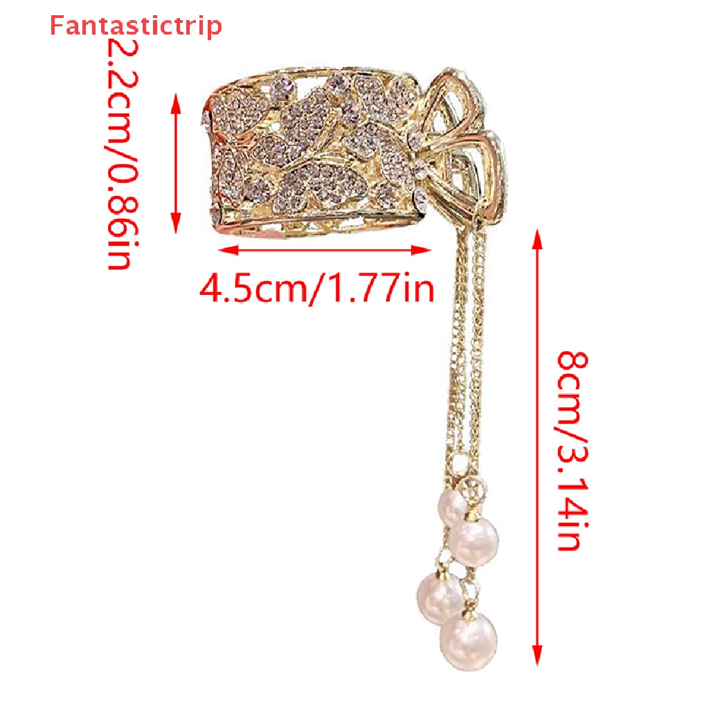 Kẹp Tóc Đính Đá Ngọc Trai Phối Tua Rua Cố Định Tóc Đuôi Ngựa Thời Trang Cho Nữ