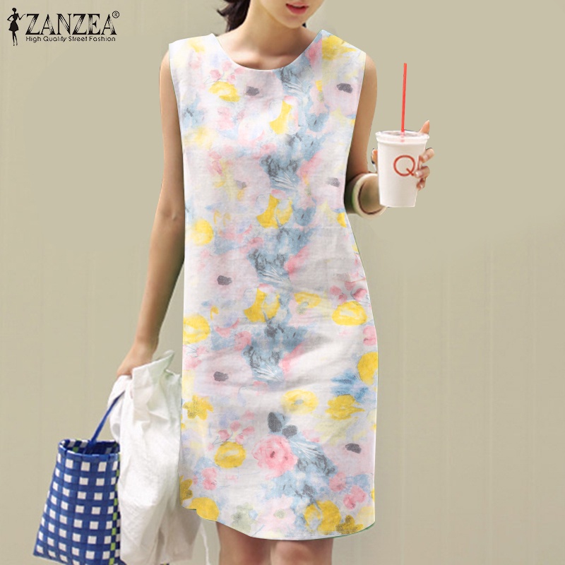 Zanzea Đầm ôm Cộc Tay Cổ Tròn Xẻ Tà Thời Trang Hàn