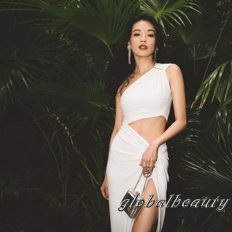 Gb-đầm Dài Ôm Dáng Màu Trơn Hở Vai Không Tay Xẻ Tà Giả Hai Mảnh Thời Trang Mùa Hè Cho Nữ