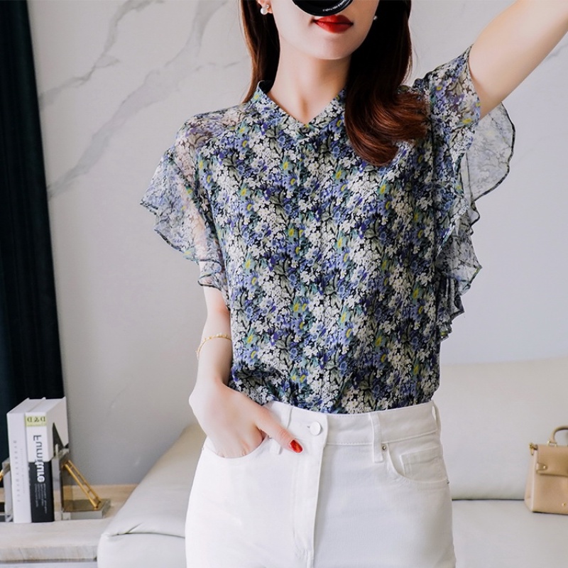 Áo Sơ Mi Lụa Cao Cấp Tay Lá Sen Họa Tiết Hoa Tươi Mới Thời Trang Mùa Hè 2021 Dành Cho Bạn Nữ WW