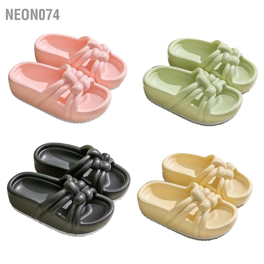 Neon074 dép Nền tảng mùa hè 5 cm Tăng chiều cao Chống trơn trượt Trang trí nút thắt Trung Quốc Dép đi trong nhà