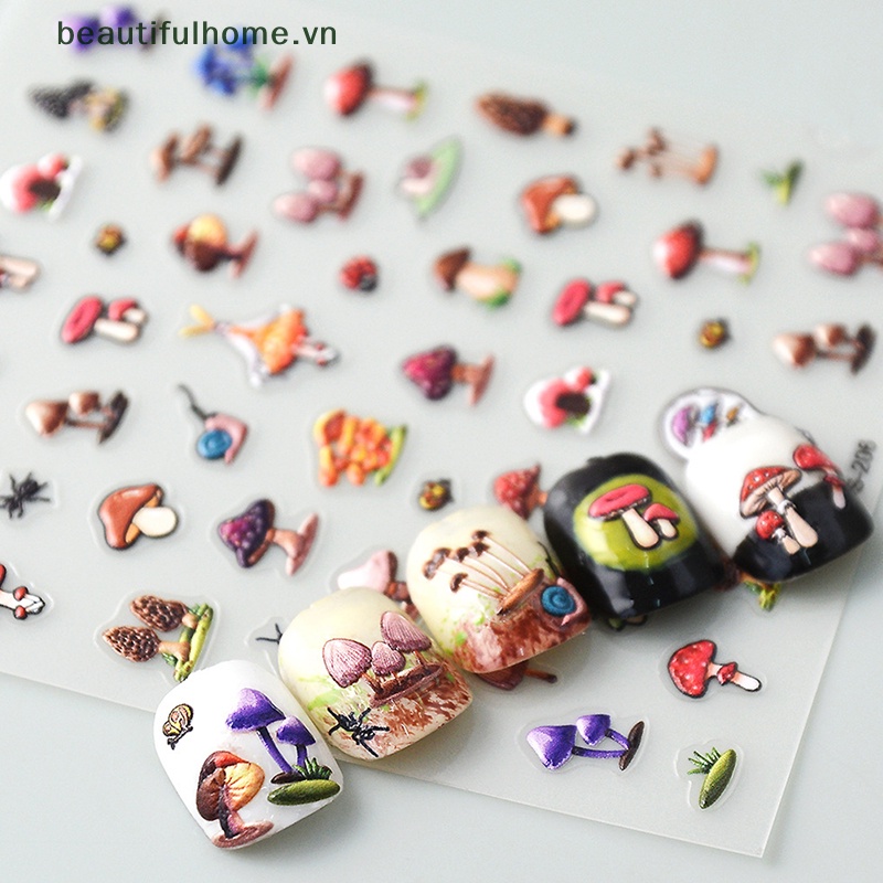 Miếng Dán Trang Trí Móng Tay 5D Hình Nấm Nhiều Màu Sắc