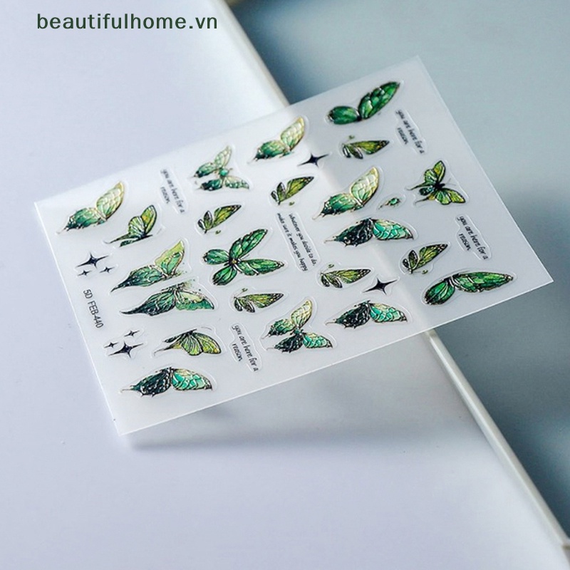 1 Tờ Sticker Dán Móng Tay Hình Bướm Màu Gradient 5D