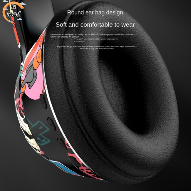 [IS] Tai Nghe Chụp Tai Thể Thao Không Dây Bluetooth Có Thể Gập Lại Giảm Tiếng Ồn Họa Tiết Graffiti