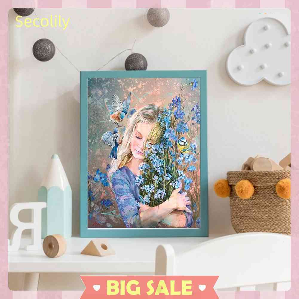 Tranh Sơn Dầu DIY Hình Cô Gái Và Hoa Dùng Để Trang Trí Nhà